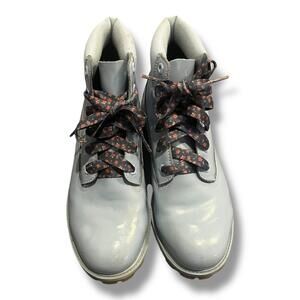 Timberland Junior Girls‎ Sz 7 6” Premium WP Baby Blue Shine 1991A Leather Floral